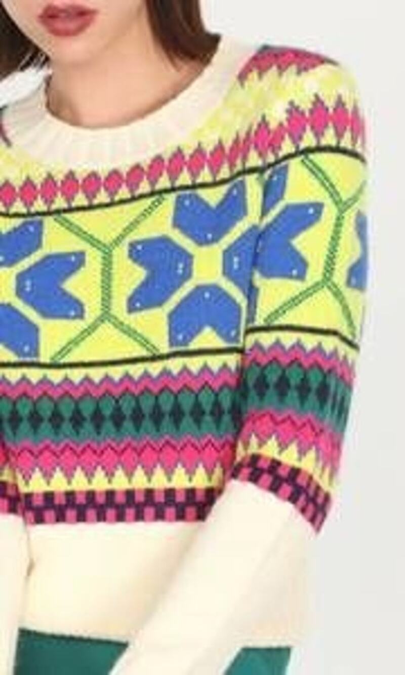 Greylin Francis Fairisle Sweater Ivory Multi Geometric Knit Ski Cozy Chic NEW XS